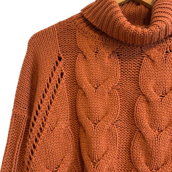 Moon & Madison Rust Cable Knit Turtleneck Sweater Size Medium - Picture 2 of 8